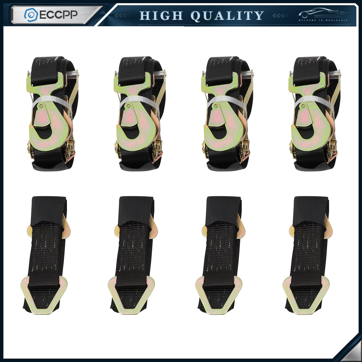 4pcs Axle Straps Car Trailer Hauler Ratchet Tie Down Straps with Snap Hooks 6B93BC-57