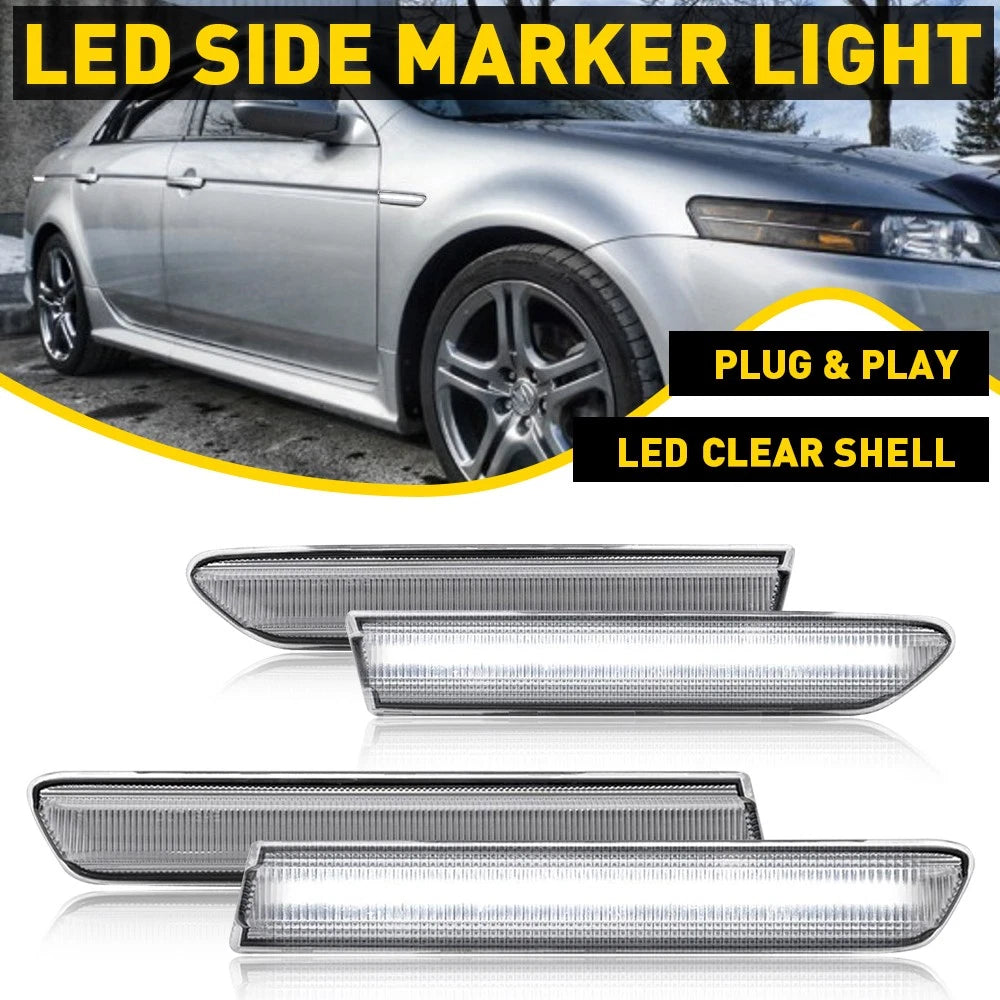 4X For 2004-08 Acura TL Clear Front+Rear White LED Side Marker Lights Lamps EOA 6B93BC-57