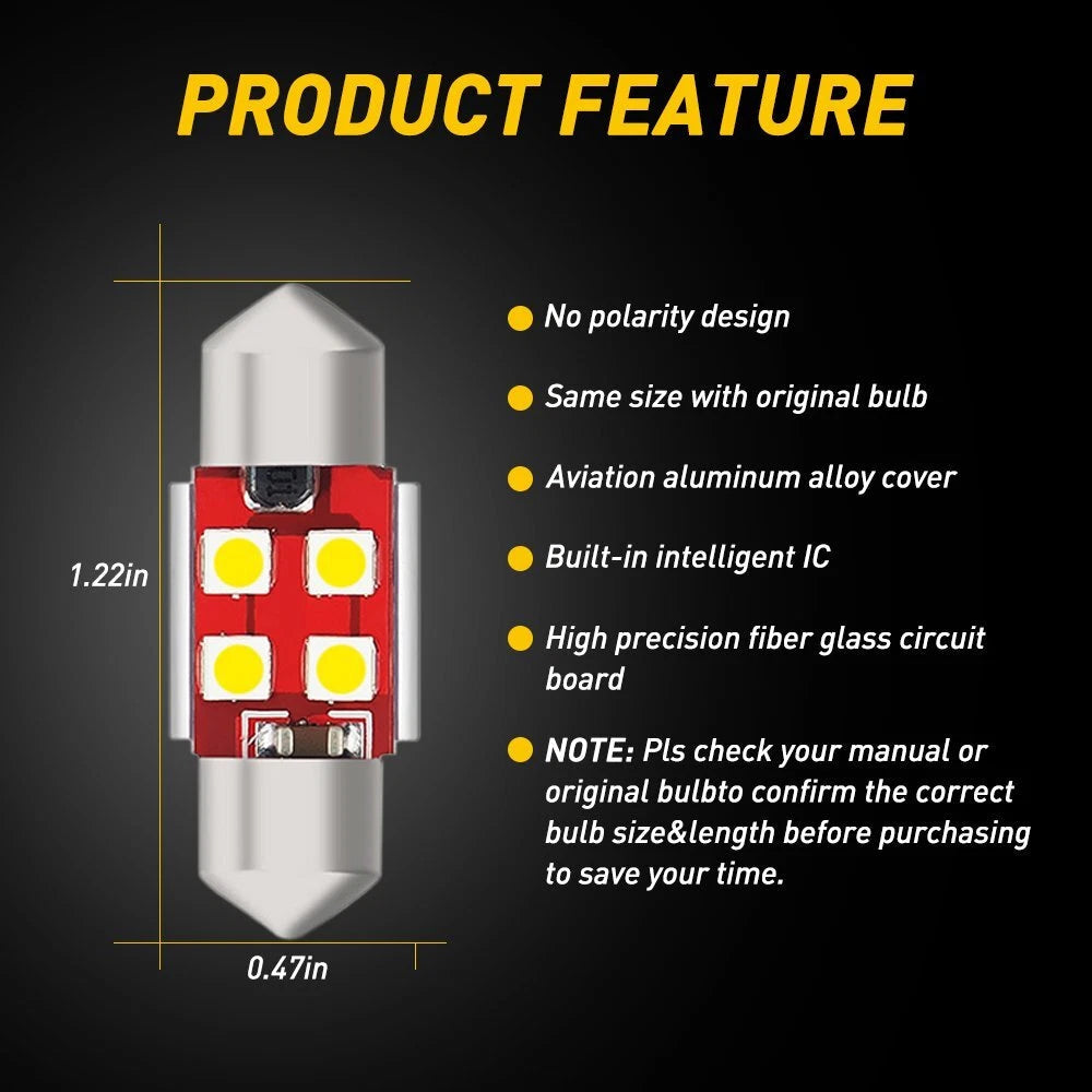 AUXITO 4X Dome Light DE3175 White 6000K Canbus LED Bulb for Toyota Camry 4Runner AUXITO