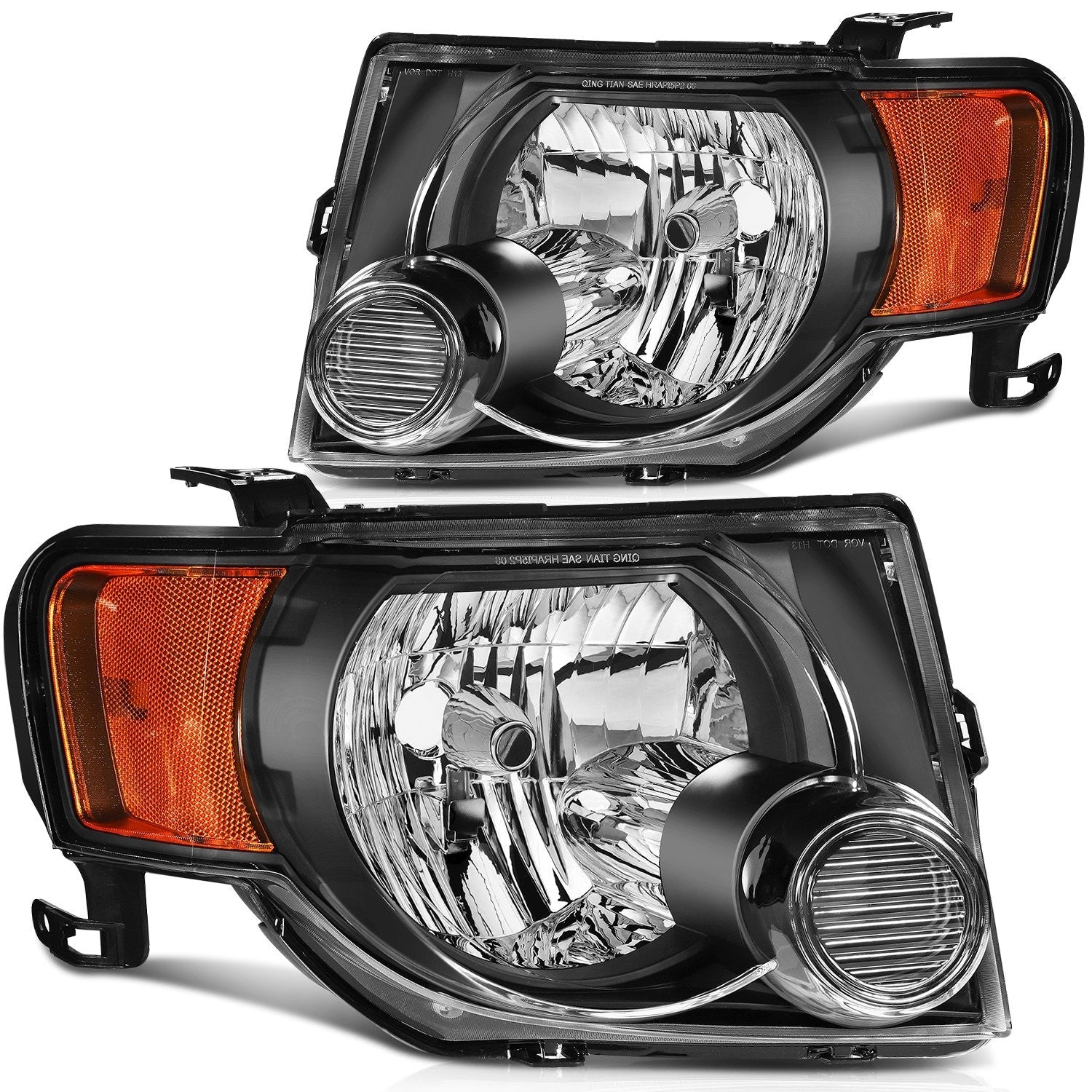 Pair Kit Halogon Headlights Assembly For 2008-2012 Ford Escape Black Amber 6B93BC-57
