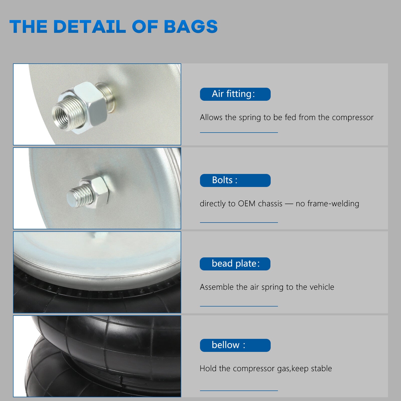 4PCS W01-358-6897 Air Suspension Bag Spring For Goodyear 2B9-229 ContiTech 6B93BC-57