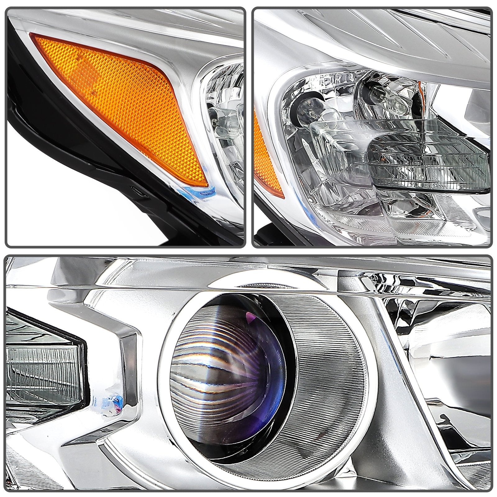 Pair Kit Halogen Headlights Assembly For 2013-2015 Chevrolet Malibu Chrome Amber KOEEP