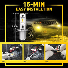 AUXITO H3 Fog Light Bulbs 3000K Yellow Golden LED Conversion kit Bright GF EOA AUXITO