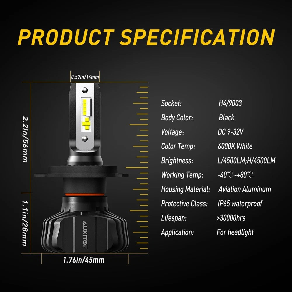 2X AUXITO H4 9003 LED Headlight Bulb Conversion Kit High Low Beam 9000LM B7 EA AUXITO