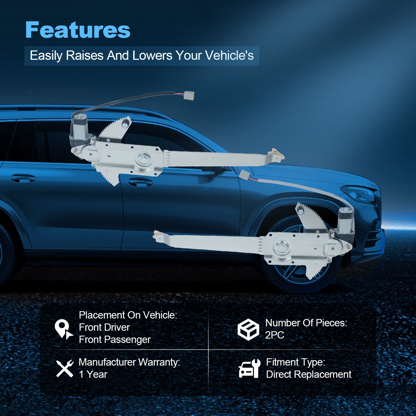For Ford F-100 1980-1983 Pair Front Window Regulator & Motor 6B93BC-57
