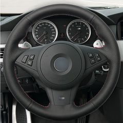 DIY Top Leather Steering Wheel Hand-stitch on Wrap Cover For BMW M5 M6 E63 E60