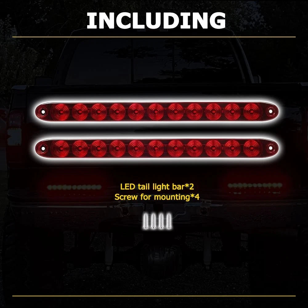 2PCS 15" 11 LED Red Truck Trailer Light Bar Stop Turn Tail Brake Light Strip Kit 6B93BC-57