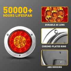 2x 4" Red/Amber Round 16 LED Truck Trailer Brake RV Stop Turn Signal Tail Lights 6B93BC-57