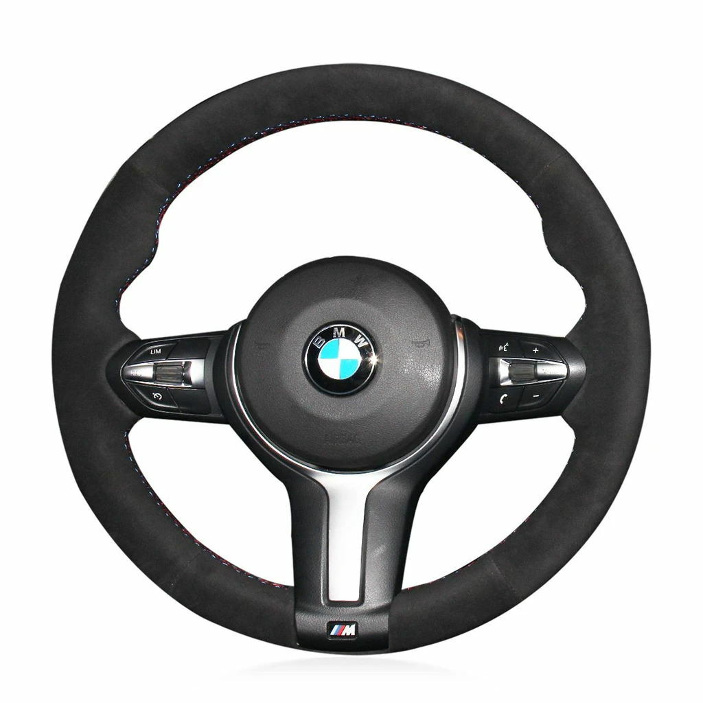 Hand-Sewing Black Suede Leather Steering Wheel Covers Wrap For BMW F22 F30 F32