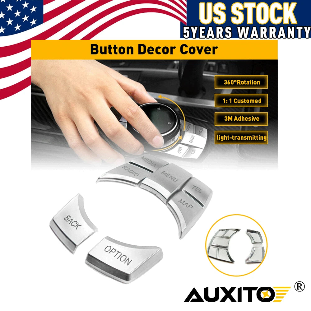 Chrome Multi-Media 7 Button Cover Decor For Trim BMW 3 4 5 6 X5 X6 Series 6B93BC-57