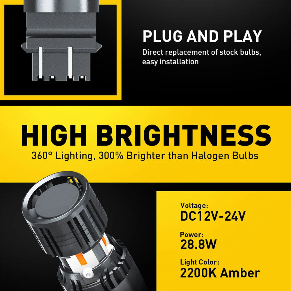 2X AUXITO 3157 LED Turn Signal Light Bulbs CANBUS Anti Hyper Flash Amber 2200K A AUXITO