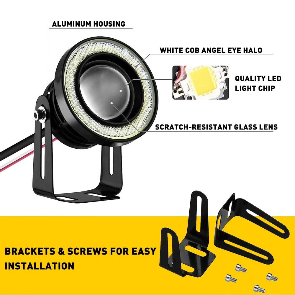 Pair 2.5" COB Car LED Projector Angel Eye DRL Lights Halo Ring Fog Drive Lamp US 6B93BC-57