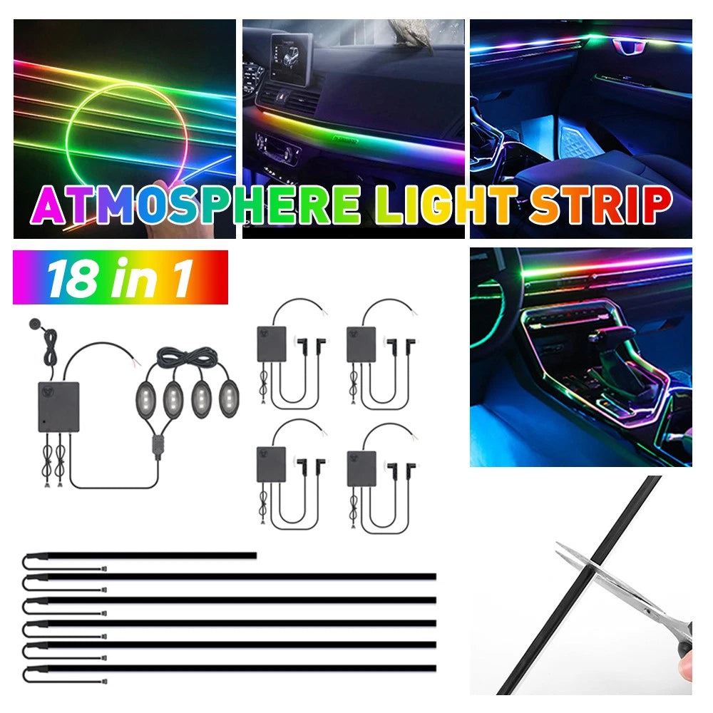 Universal 18in1 Symphony RGB LED Car Atmosphere Ambient Light Interior LED Strip 6B93BC-57