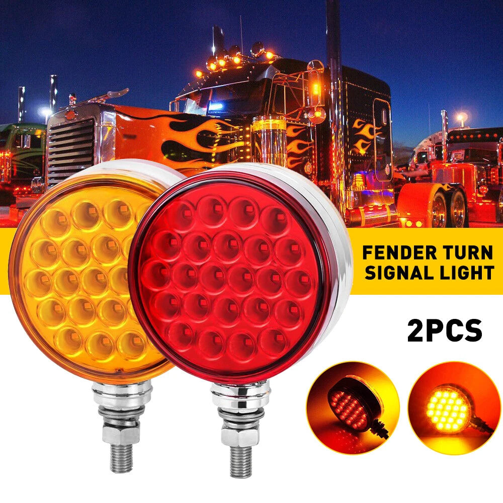 2pc Amber/Red 48 LED Double Face Stud Mount Pedestal Fender Stop Turn Tail Light 6B93BC-57