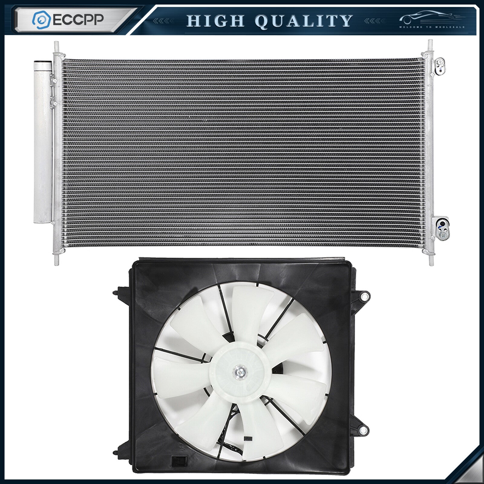Electric AC Condenser Cooling Fan Kit For 2008 2009 2010 2011 2012 Honda Accord 6B93BC-57