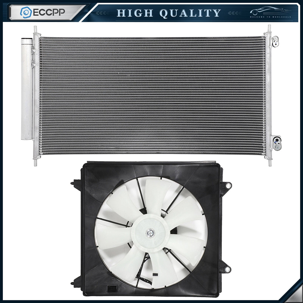 Electric AC Condenser Cooling Fan Kit For 2008 2009 2010 2011 2012 Honda Accord 6B93BC-57
