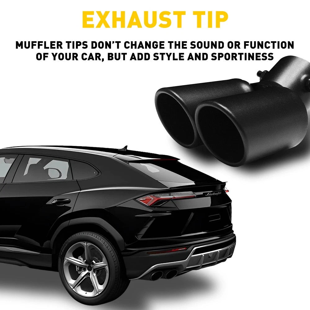 Car Rear Dual Exhaust Rear Pipe Tail Muffler Tip Tailpipe Throat Universal Black 6B93BC-57