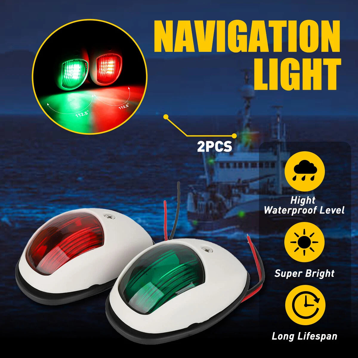 2x LED Navigation Lights Nav Lamp Side Mount Port Starboard Marine Yacht Boat EA 6B93BC-57