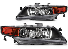 Pair Halogon Headlights Assembly For 2004-2008 Acura TSX Base 2.4L Black Amber 6B93BC-57