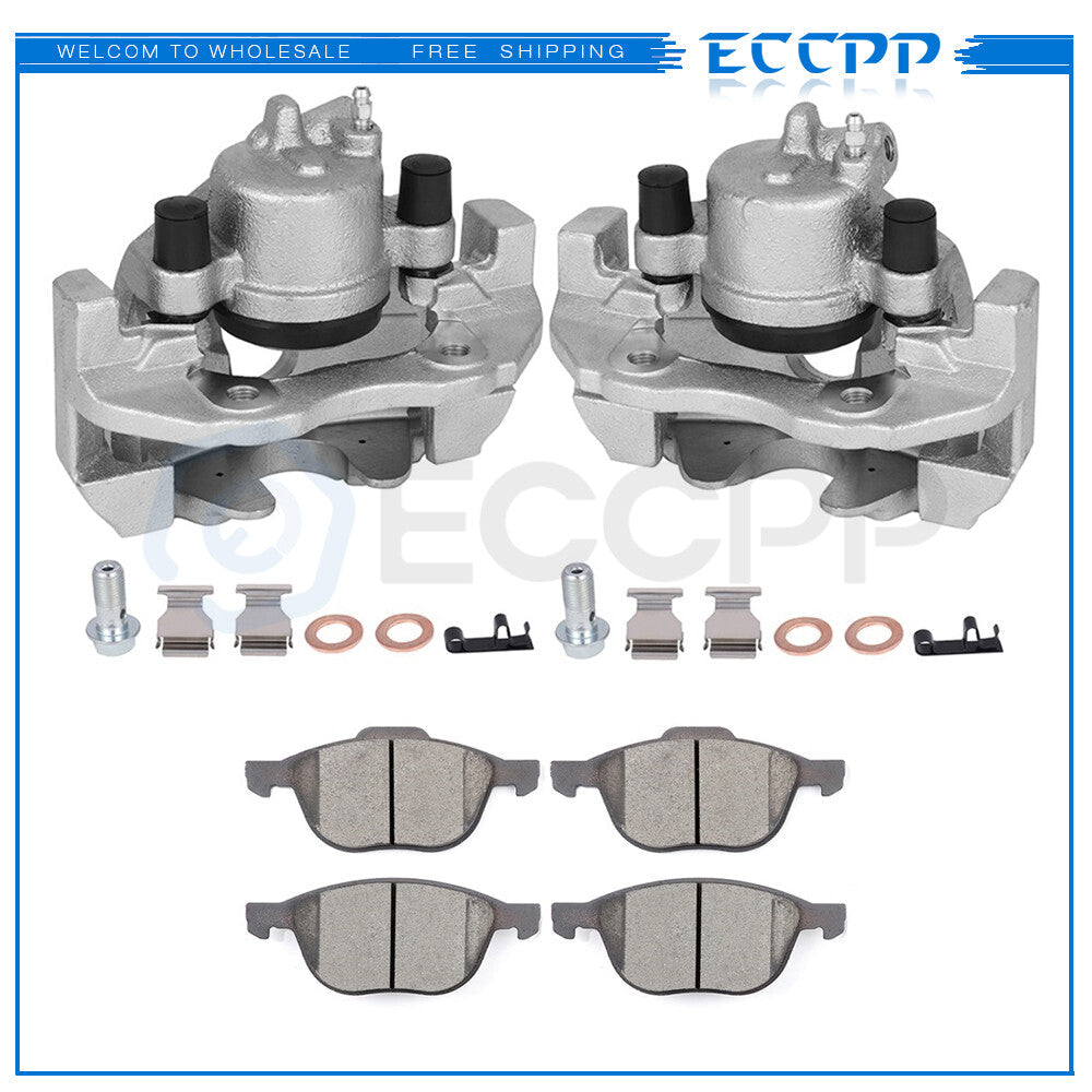 Front Left Right Brake Calipers Brake Pads Set 6Pcs For 2004-2007 Ford Focus 6B93BC-57
