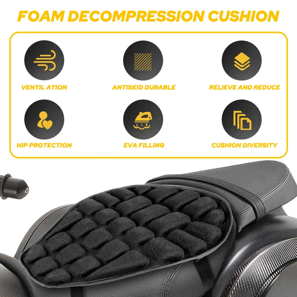 Motorcycle Comfort Gel Seat Cover Pad 3D Cushion Pressure Black Relief Universal 6B93BC-57