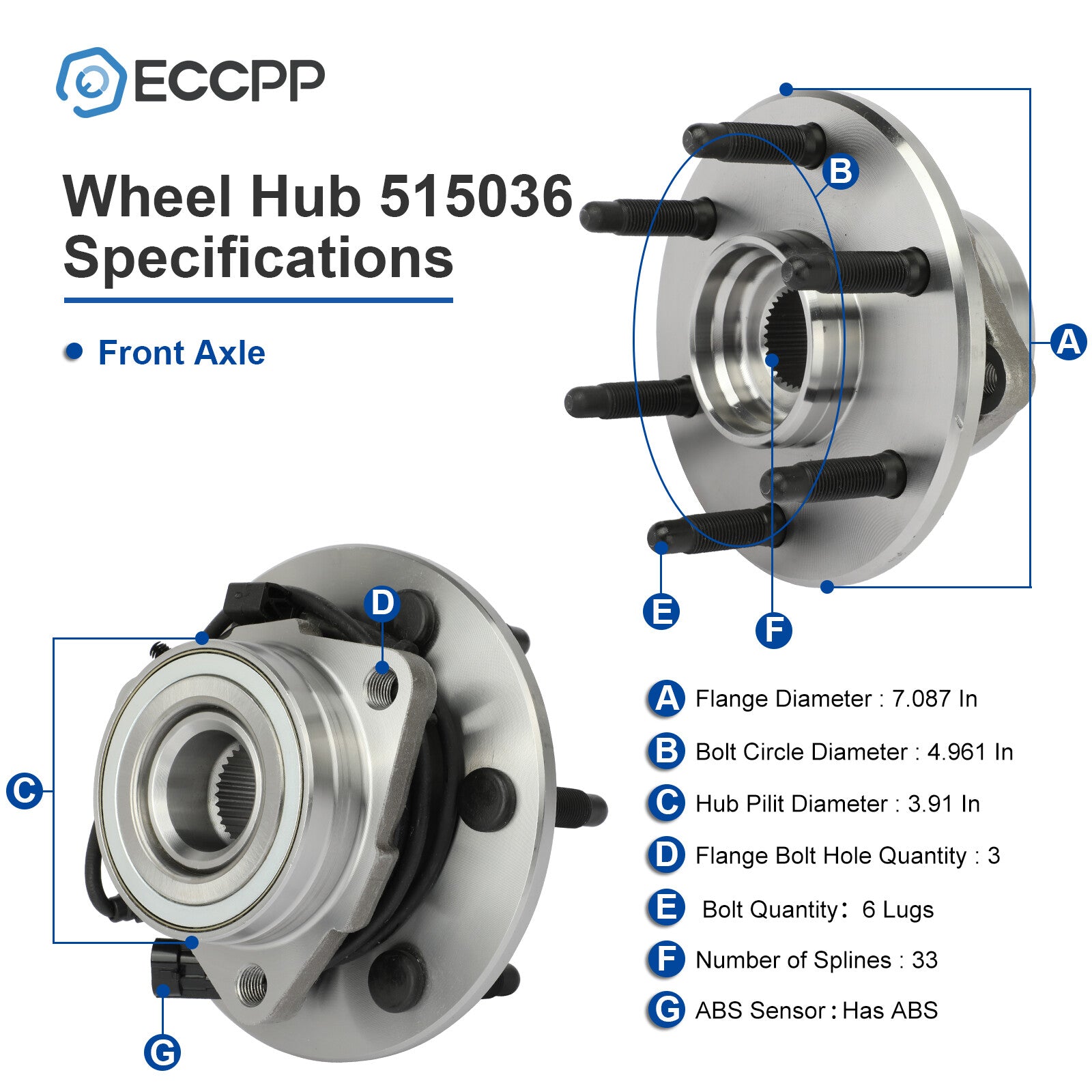 1Pc Front Wheel Hub Bearing Assembly For Chevy Silverado 1500 Sierra 1500 4WD 6B93BC-57