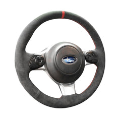 Black Suede Leather Steering Wheel Red Marker&Stitch Wrap Cover For Subaru BRZ