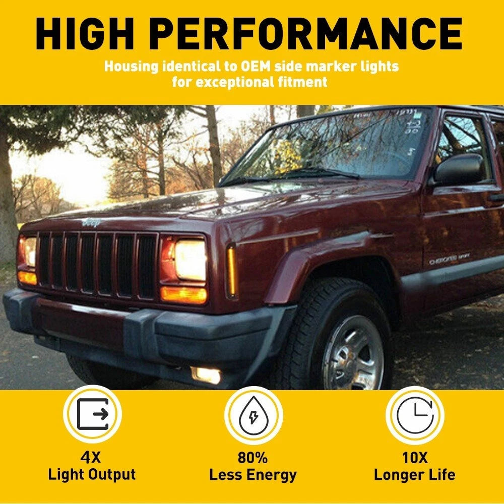 For 97-01 Jeep Cherokee Amber Smoked LED Front Side Corner Parking Marker Lights 6B93BC-57