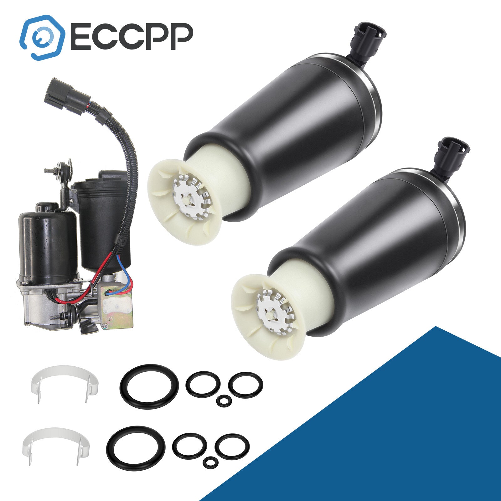 3PCS Rear Suspension Air Spring Bag + Compressor For Lincoln Town Car Marquis 6B93BC-57