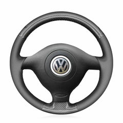 5D Carbon Fiber& Leather Steering Wheel Hand-stitch on Wrap Cover For VW Golf 4