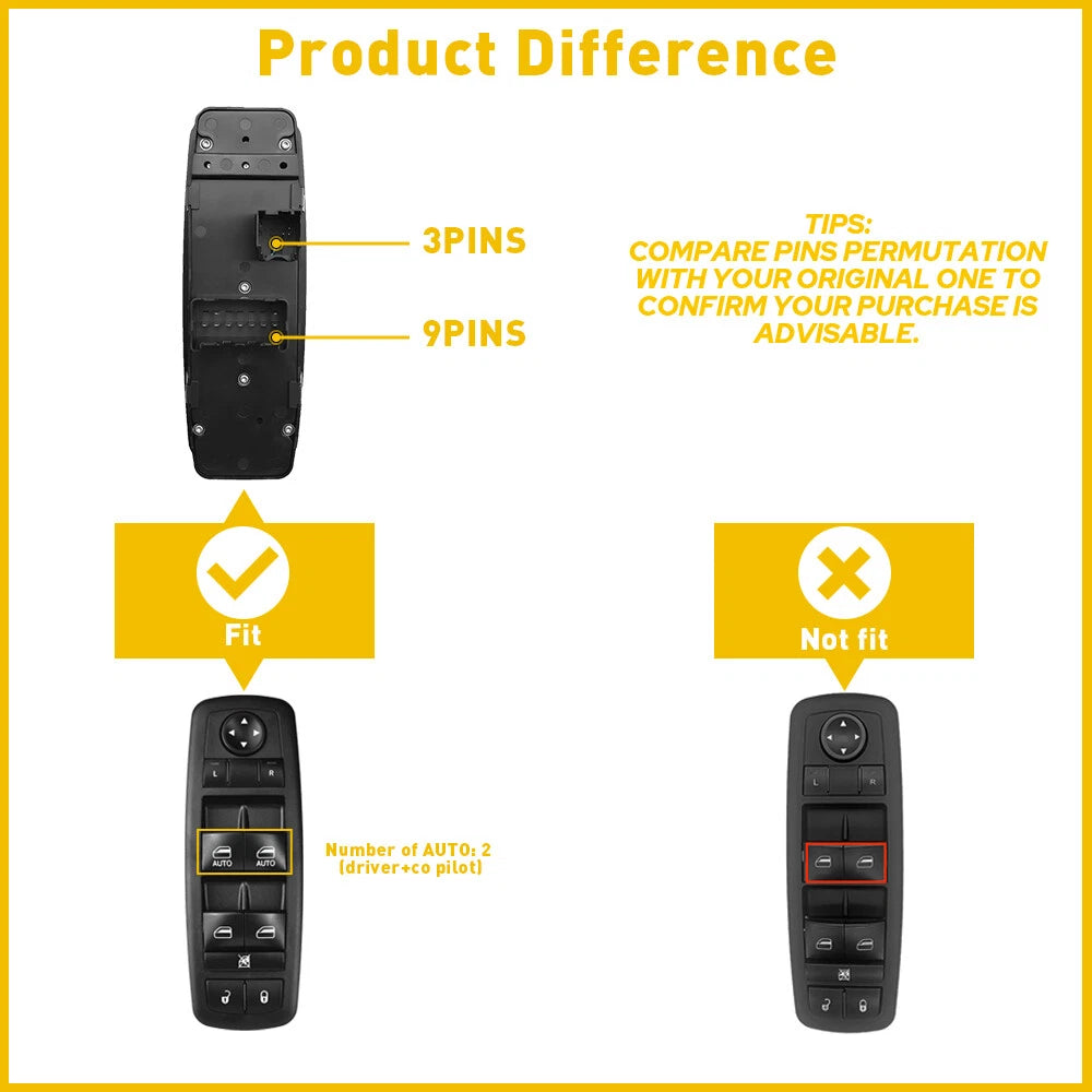 Front Door Power Window Control Switch For Dodge Ram 1500 2500 3500 2013- 2015 6B93BC-57