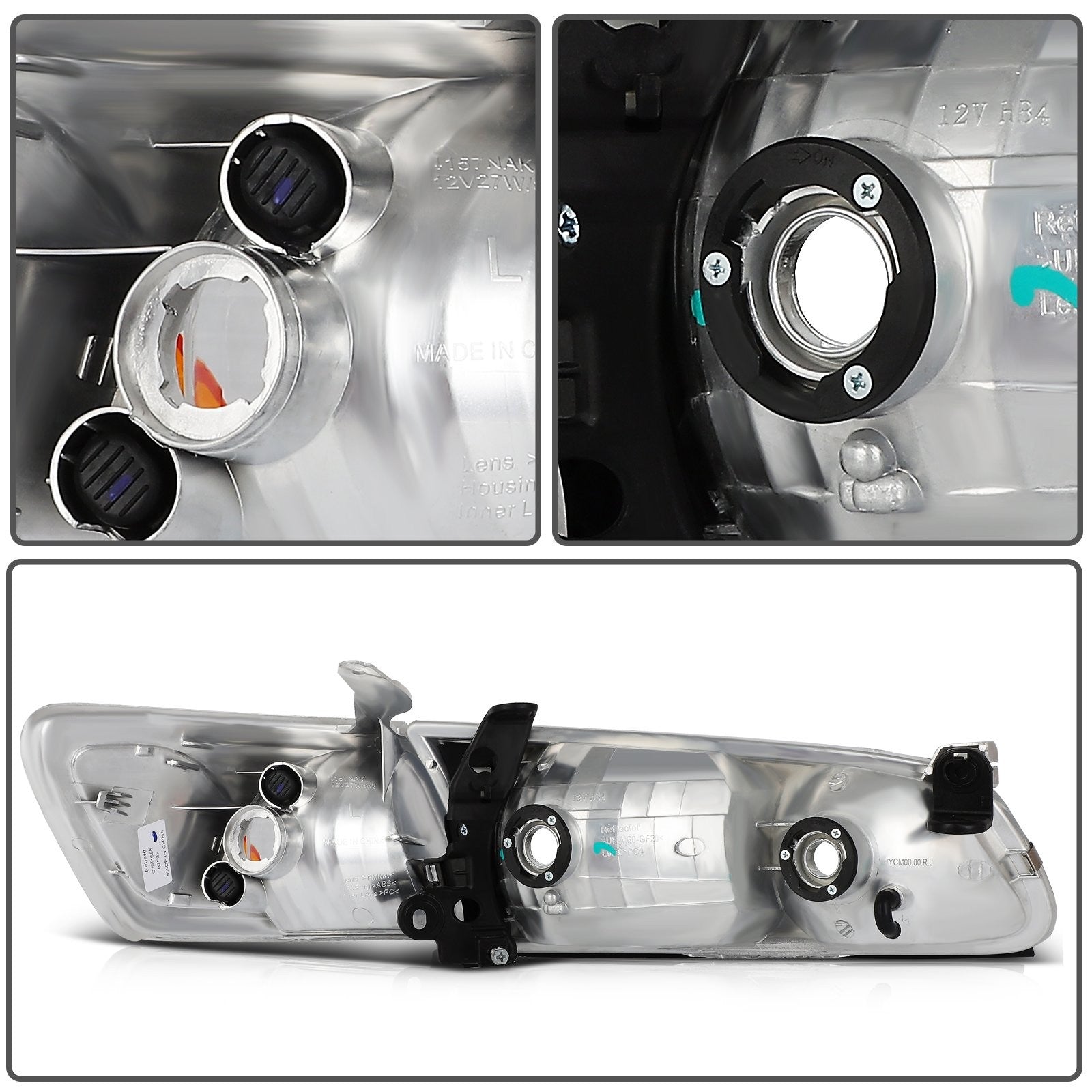 ECCPP Headlights Assembly For Toyota Camry 2000-2001 Pair Kit Chrome Amber 6B93BC-57