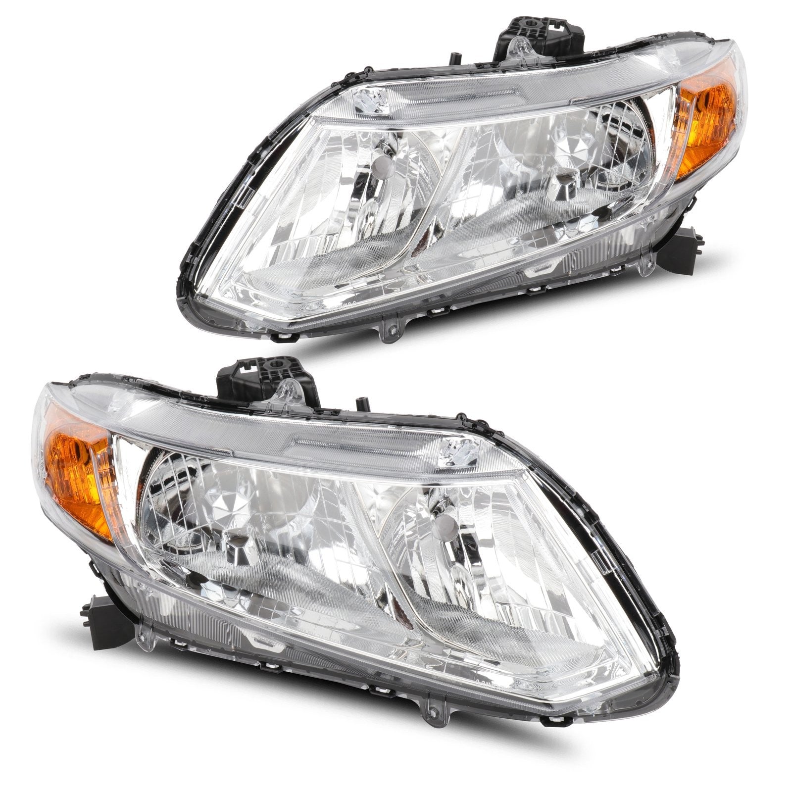 Pair Headlights Assembly For 2012-2015 Honda Civic 1.5L 1.8L 2.4L Chrome Amber 6B93BC-57