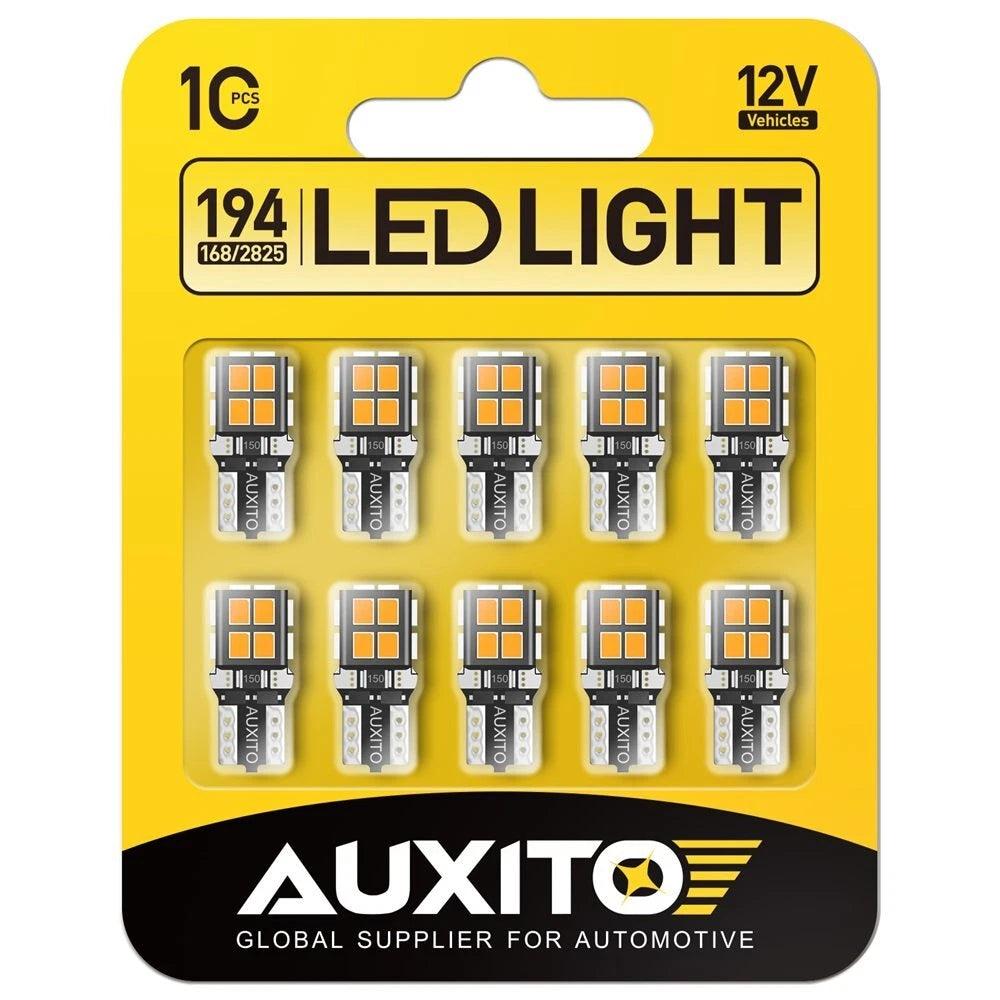 10X Amber AUXITO 175 2825 Light Bulb Super Bright 168 194 T10 LED Parking 3000K AUXITO