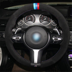 Top Leather Steering Wheel Hand-stitch on Wrap Cover For BMW F22 M4 M5 M6 X5 X6