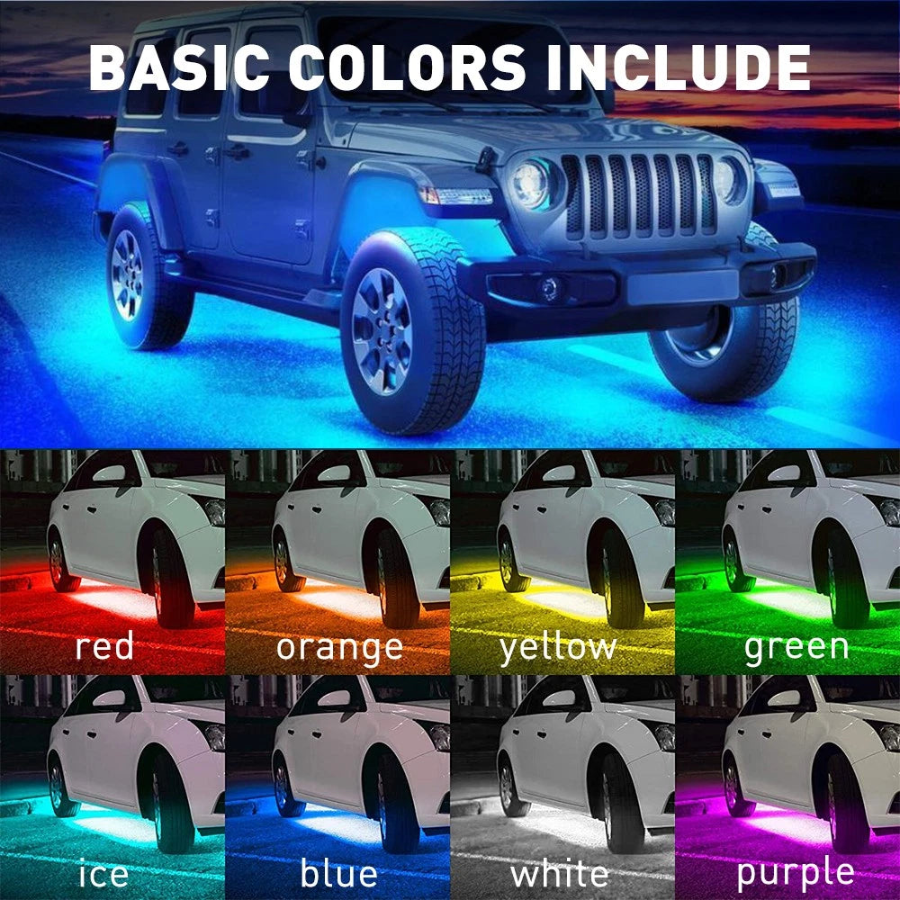 4 pcs RGB Under Car Strip Light Kit 210 LED Neon Tube Underglow Underbody System 6B93BC-57