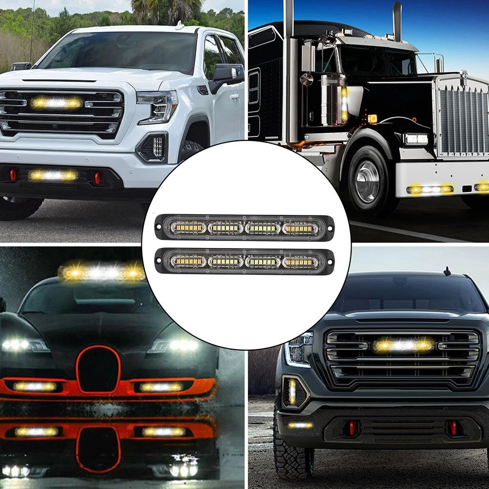 2x 18 Flashing LED Amber/White Strobe Marker Light Flashing Light Bar Car 12V EA 6B93BC-57