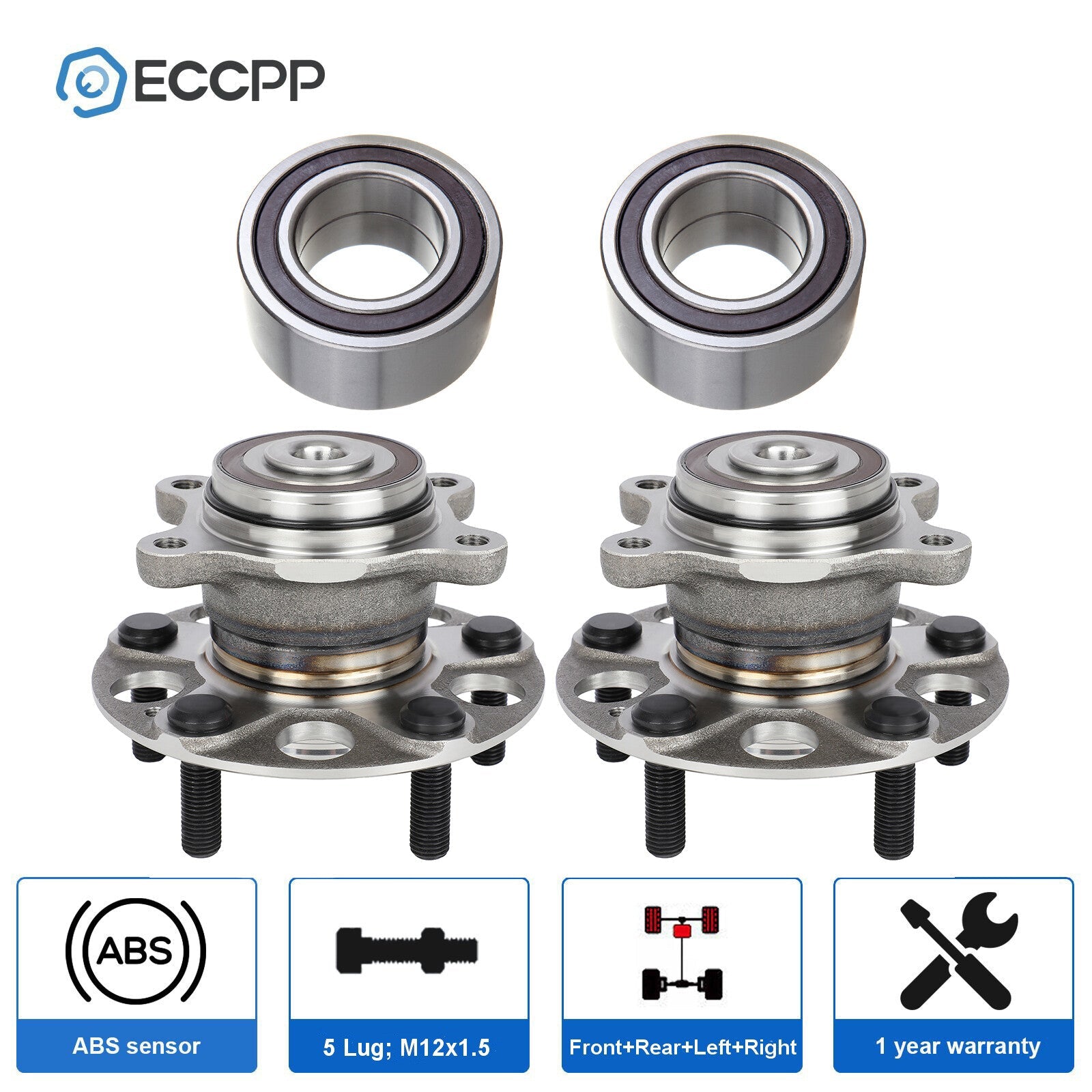4X Wheel Hub Bearings Front Rear For Honda Civic Si 2.0L 2006-2011 Acura CSX FWD 6B93BC-57