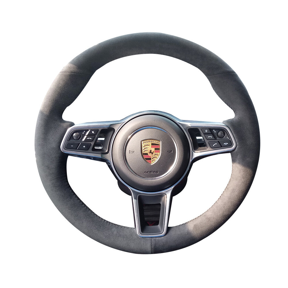 Black Suede Leather Steering Wheel Red Stitch Wrap Cover For Porsche Macan 15-16