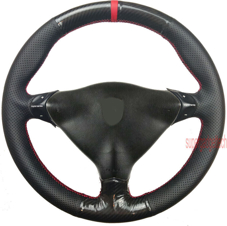5D Carbon Fiber &Black Leather Steering Wheel Wrap Cover For Porsche Carrera 911