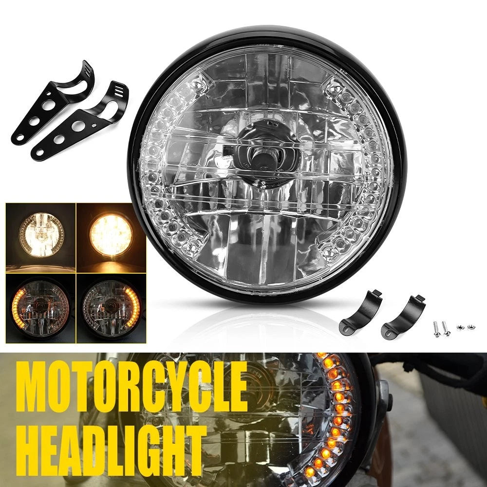 7" Motorcycle LED Headlight W/DRL Turn Signal Housing Bucket For Honda Yamaha EA 6B93BC-57