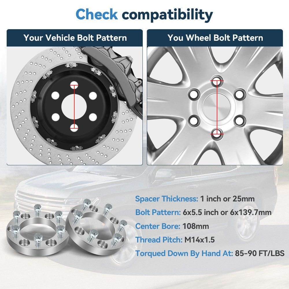4 Pcs 1" 6x5.5 Wheel Spacers 12x1.5 For Chevy Silverado Sierra 1500 1999-2025 6B93BC-57