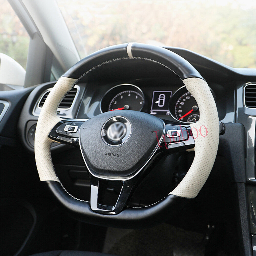 Black&White Hole Leather Steering Wheel Hand-stitch on Cover For VW Golf 7 Jetta 6B93BC-57