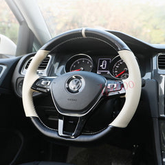 Black&White Hole Leather Steering Wheel Hand-stitch on Cover For VW Golf 7 Jetta 6B93BC-57