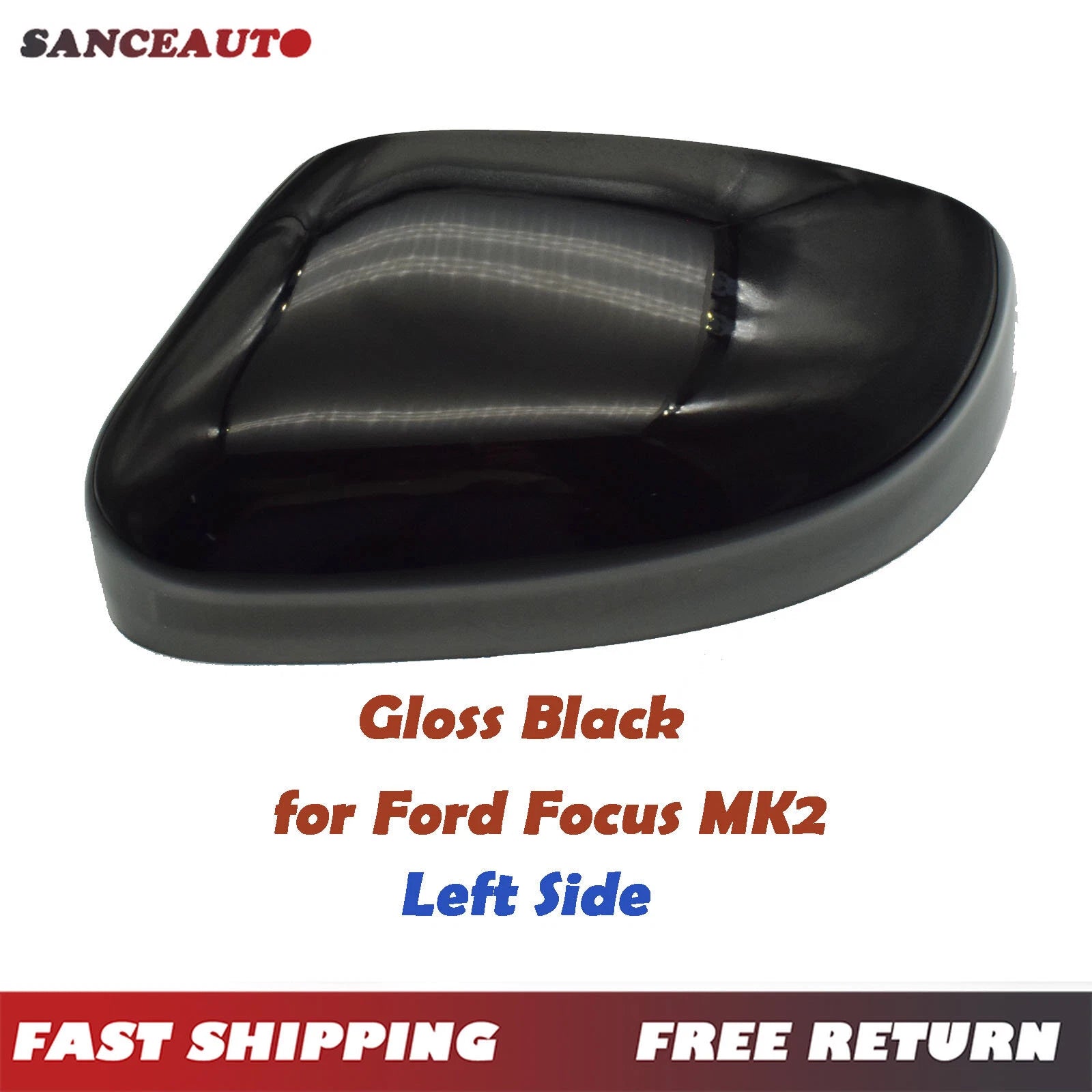 Gloss Black Left Driver Rearview Mirror Cover For Ford Focus MK2 MK3 2008-2018 6B93BC-57