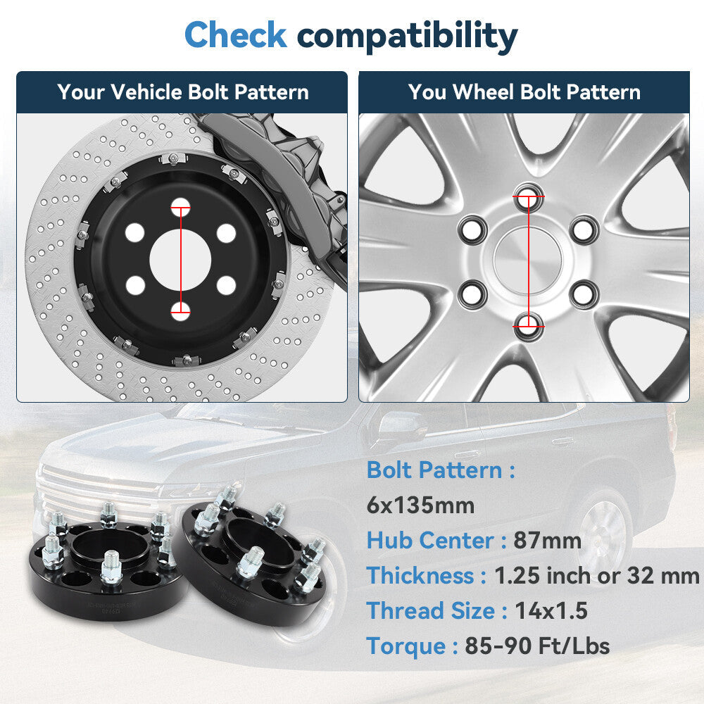 4 Pcs 1.25" 6x135 Hub Centric Wheel Spacers 14x1.5 For Ford F-150 Lobo 2015-2025 6B93BC-57