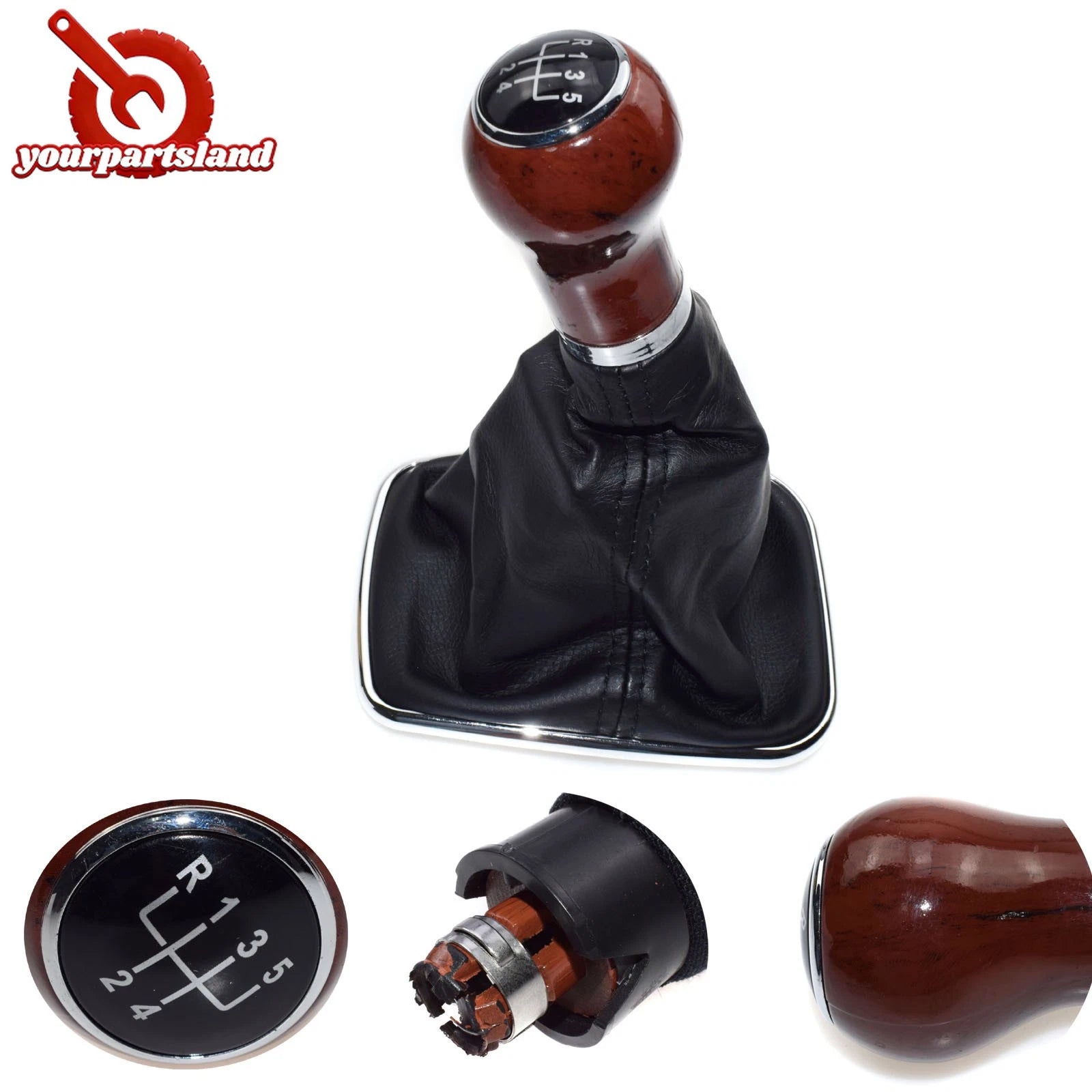 Wood Grain 5 Speed Gear Shift Knob Lever Shifter Gaitor Boot For VW Jetta 02-12 6B93BC-57