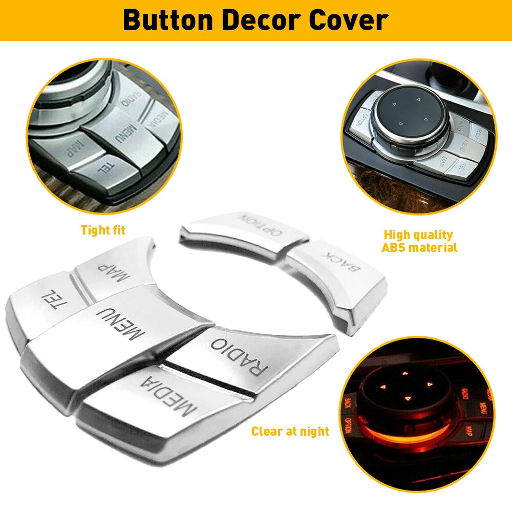 Chrome 7 Multi-Media Button Cover Decor Trim For BMW F10 F30 M1 2 Series iDRIVE 6B93BC-57