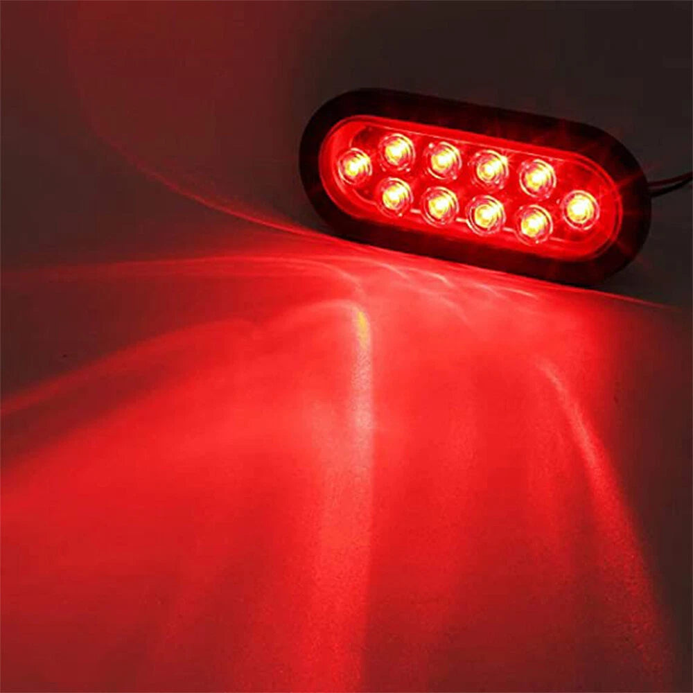 2X Red 16" Oval Lights Trailer 10 LED Stop Tail Turn Truck Sealed Grommet Plug 6B93BC-57
