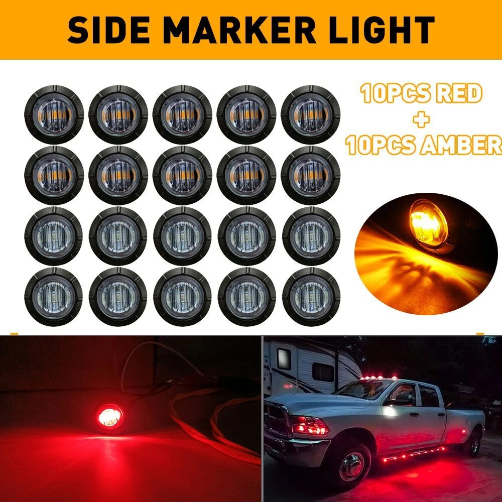 20X 3/4"LED Smoked Bullet Truck Light Trailer Round Side lights Marker Amber Red 6B93BC-57